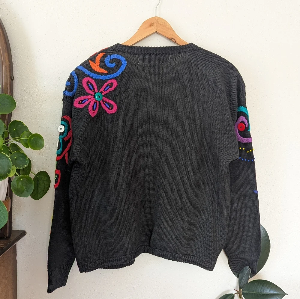 Vivian Wang | Kitty Hawk | 80s | Embroidered Beaded Multicolored Cardigan - Picture 5 of 9